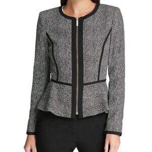 DNKY Collarless Zip Front Peplum Blazer Jacket Black and White NWOT